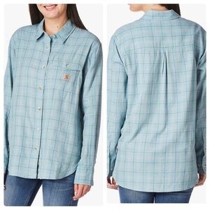 Carhartt Womens Plaid Button Up Sz S Cotton Loose Fit Lightweight Tourmaline